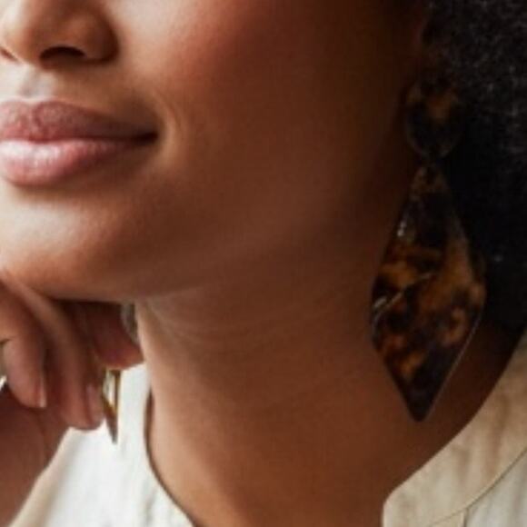 Frosted Tortoise Lucite Drop Earrings – 4” Statement Pierced Dangles - Picture 1 of 3